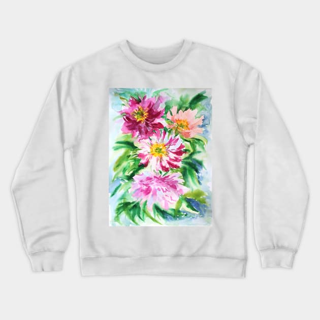 Peonies Watercolor Painting Crewneck Sweatshirt by SvitlanaProuty